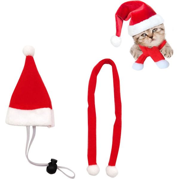 Juldräkt för katt och hund, tomteluva och halsduk för katt