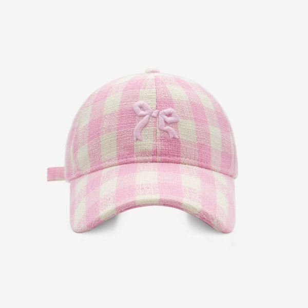 1 piece cute bow embroidered plaid hat women's sun hat baseball cap retro golf hat running ha