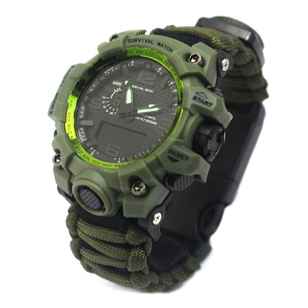 6-i-1 Överlevnadsarmbandsklocka för utomhus, nödsport vattentät armband Första hjälpen verktyg Army Green
