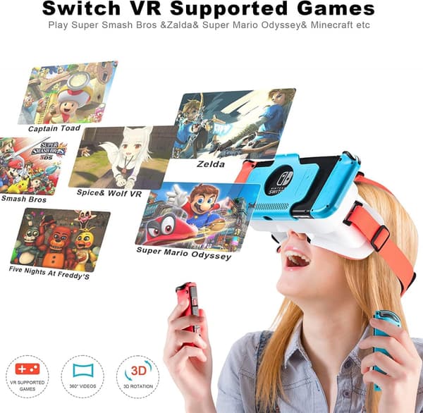 Switch 3D VR-briller for Nintendo Switch/Switch OLED, med justerbar HD-linse White and Red