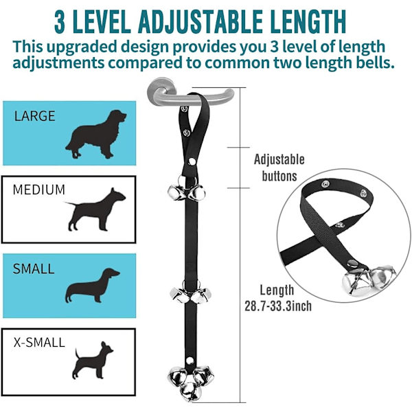 Hunde-dørklokker i Premium Kvalitet - Treningstoalett - Fantastiske Hundeflokker - Justerbar Dørklokke - Hundeflokker for Toalettrening av Valpen Din