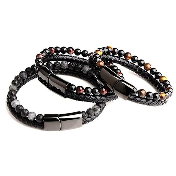 Blå sten i läder 21cm Original Armband för män tillverkat av 6mm