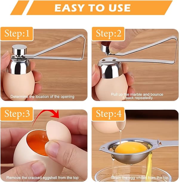 Eggeskallåpner i rustfritt stål, manuell eggkutter, eggeskallkutter, eggplukker, lett å bruke, eggåpner, eggknekker, kokt eggkutter, eggkutter