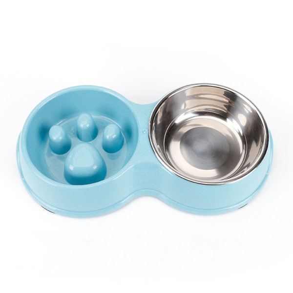 Blue Dream (Bleu) Pet Dog Lent Feeder Double Bowl, Anti-étrangl
