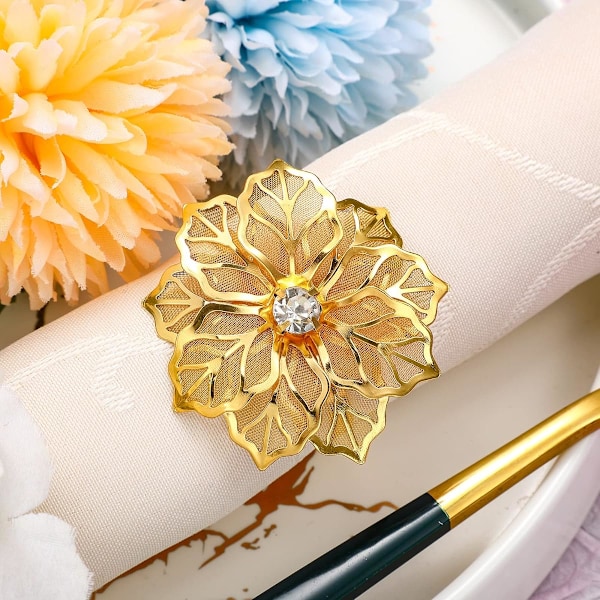 12 stk. Guld Hule Blomst Servietringe Legering Blomster Rhinestone Serviet Holder, Sæt Pynt Fint Husholdning til