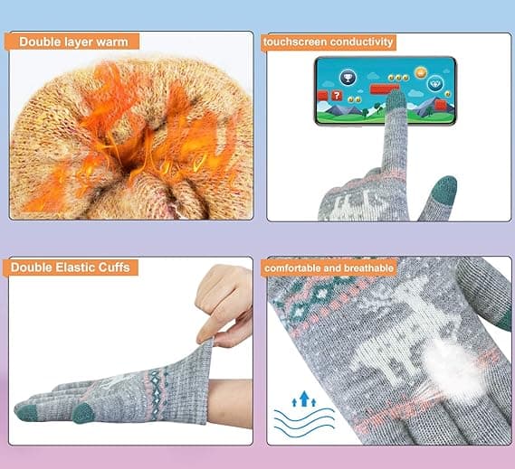 2 stk. Vinter Touch Screen Handsker Hjorte, Varme Fleeceforet Tekstning G