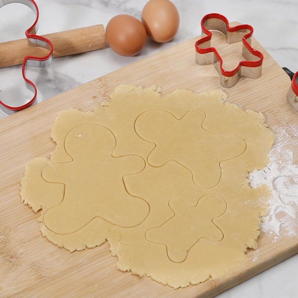 Pepparkaksgubbe Kakformar 3-pack, Rostfritt Stål Julkakformar med Röd Miljövänlig PVC, Pepparkak