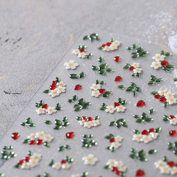 1 ark Vita Blommor Nagelstickers för Nagelkonst Vårblommor Nagelkonst Stickers 5d Präglade Blommiga Nageldekaler Självhäftande Gröna Blad Nageldesigner