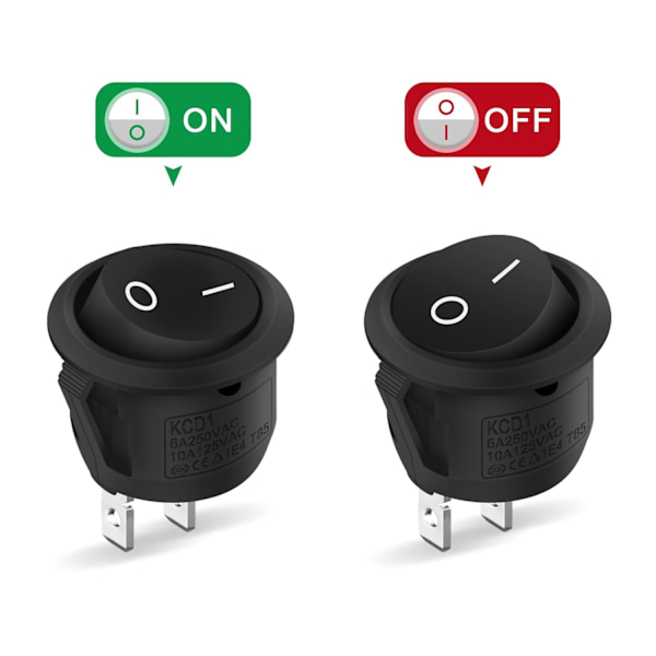 Kpl 12V Kytkin, Mini ON OFF Painike 10A/125V 6A/250V, Musta Lukittava Pyöreä Keinukytkin Autoon, Veneeseen, Kodinkoneisiin