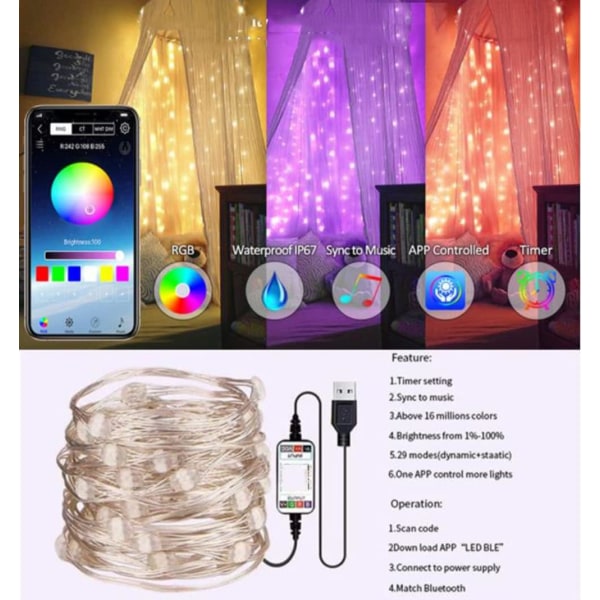15m 150 lumière USB Mobile Bluetooth LED Guirlande Lumineuse Ru