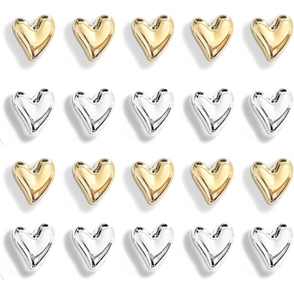 20PCS Gold Refrigerator Magnets Cute Love Heart Decorative Magnets Silver Fridge Magnets Small Home Kitchen Magnet Set C