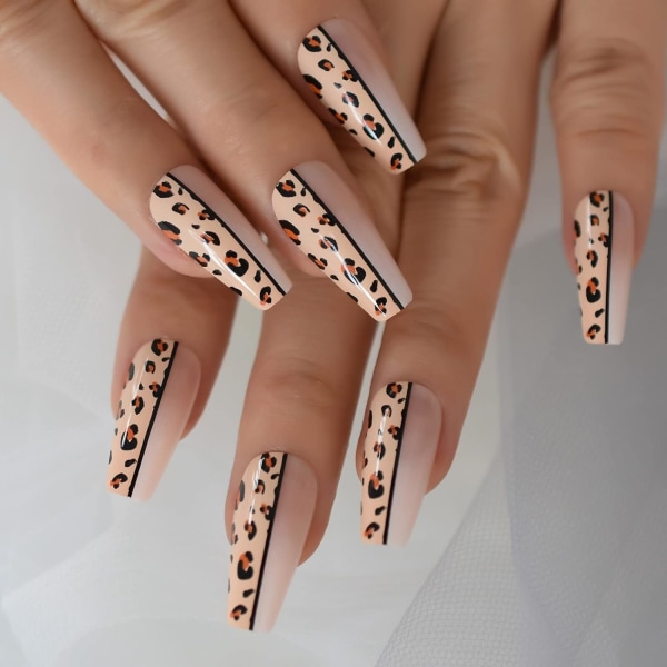 Leopard glansigt mönster Ombre Rosa Nude Vit French Ballerina Cof