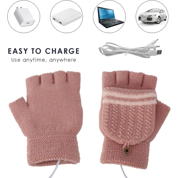 USB uppvärmda handskar för män och kvinnor - Rosa, USB handvärmare