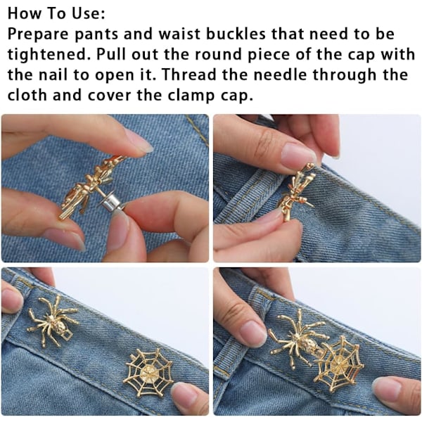 3 Sett Erstatnings Spider Cobweb Jeansknapper For Løse Jeans, Gjenbrukbare Spider Web Bukser Midje Strammer Knappnåler Edderkoppdyr Ingen Sy Metallknapper For