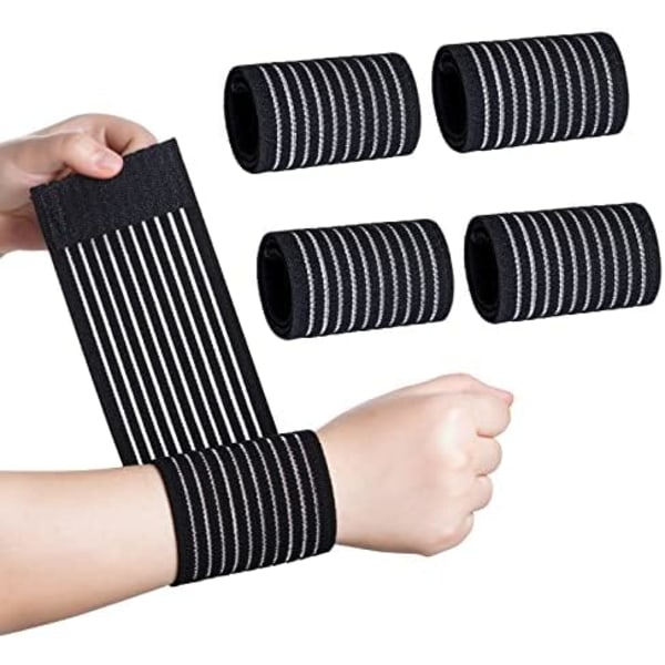 4 stk. Sorte Elastiske Håndleds Kompressionsbånd Justerbare Håndledsremme Håndstøtte Wraps Åndbare Håndledsband til Sta