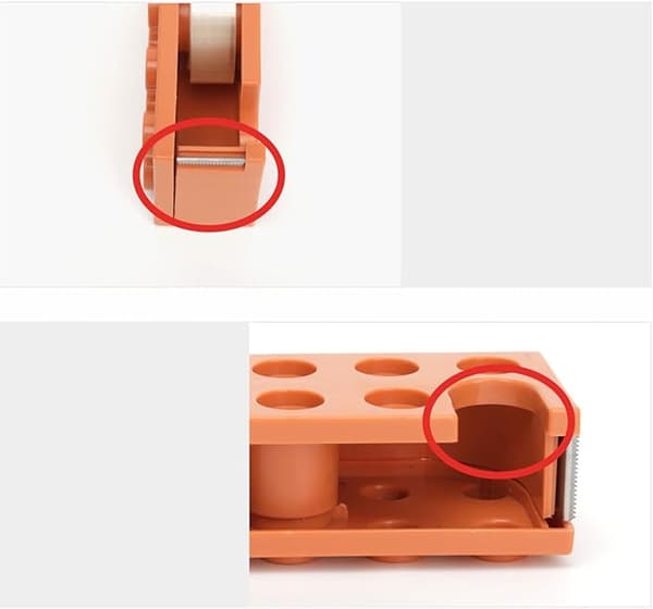 Bordsdispenser för tejp, lättskuren tejprulldispenser med halkfri bas, bordsdispenser för kontor (Orange)