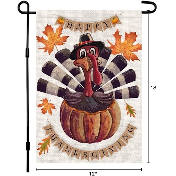 Glad Thanksgiving Tyrkiet Efterårs Haveflag 12 x 18 Tommer Burlap Vertikal Dobbeltsidet, Maple Leaf Efterår Græskar Have Ud