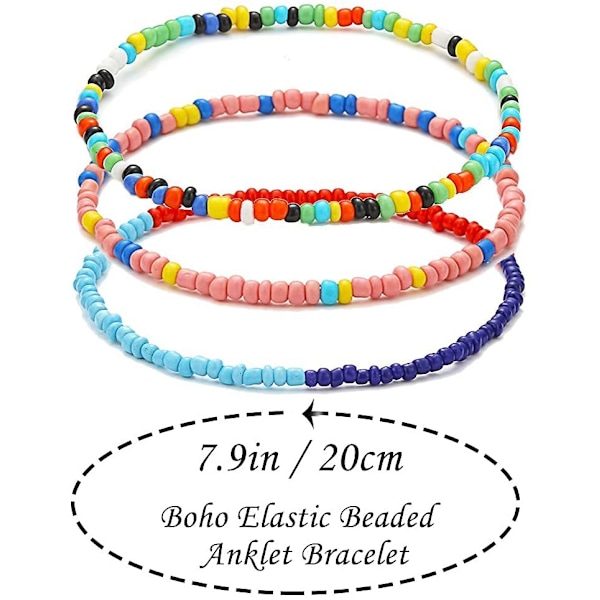 Elastiske Ankelkæder med Perler til Kvinder Håndlavet Strand Boho Farverige Perler Ankelarmbånd Sæt 24 Stykker