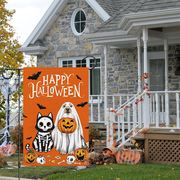 1 stk Halloween Spøgelses Hund Haveflag 12x18 Dobbeltsidet, Burlap Lille Spooky Velkommen Halloween Have Hus Flag Sæson