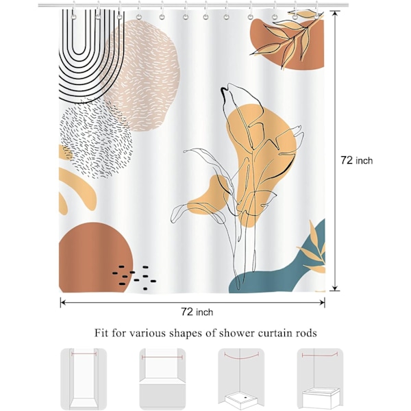 Abstrakt Bohemsk Dusjforheng med Blader 180 x 180 cm Badeforheng Polyester Stoff Anti-Mugg Vanntett Vaskbart Baderomsforheng med 12 Kroker for Badekar