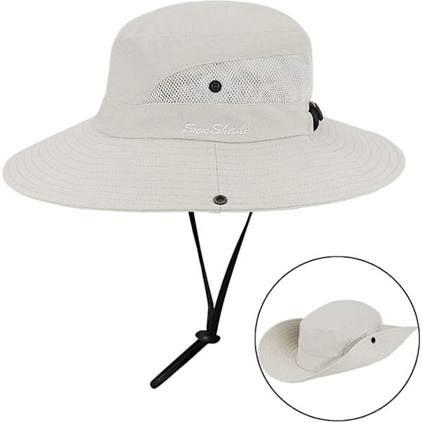 Dame Udendørs UV-Beskyttende Foldbare Solhatte Mesh Bredskygget Strandfiskehat med Hestehalehul