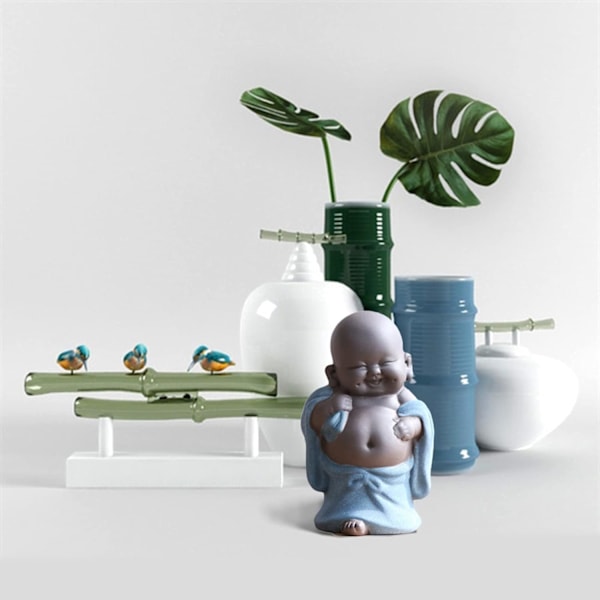 Leende Maitreya Buddha (Blå), Keramisk Buddha Statue, Ornament Te Skulptur, Mini Sitti