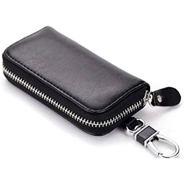 Unisex Premium Läder Nyckelhållare Väska Nyckelring Fodral Plånbok med 6 Krokar Blixtlås
