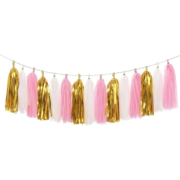 Papir Tassel Garland Banner - Vævspapir Tassels til Brudebruser, Bryllup, Babyshower, Fødselsdag Dekorationer Metalli