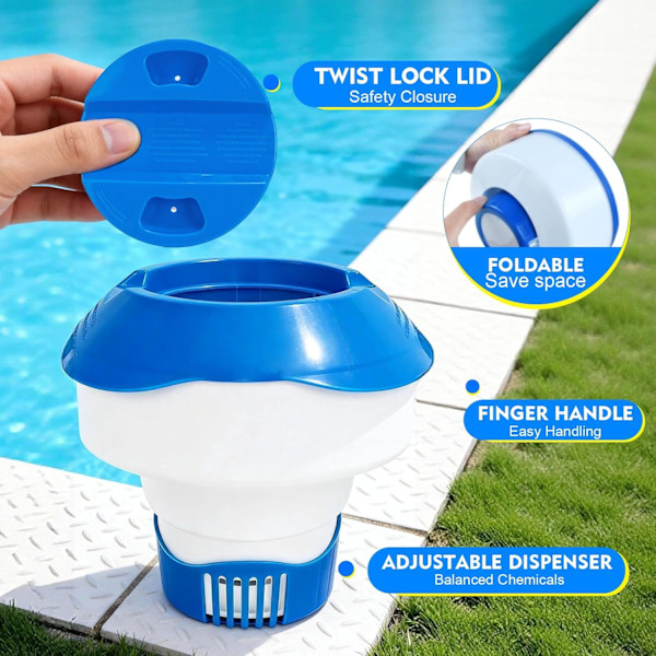 Klorpoolflyder, 7 tommer flydende pooldispenser til 200g klor- og bromtabletter