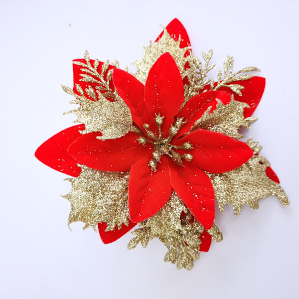 24 stk. Glitter Jule Poinsettia Blomster Kunstige Juletræ Ornament Bryllup Jul
