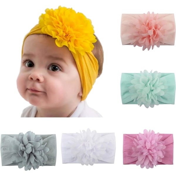 Lot 6 Baby Girl elastiska hår pannband 6 blomfärger (nyfödd