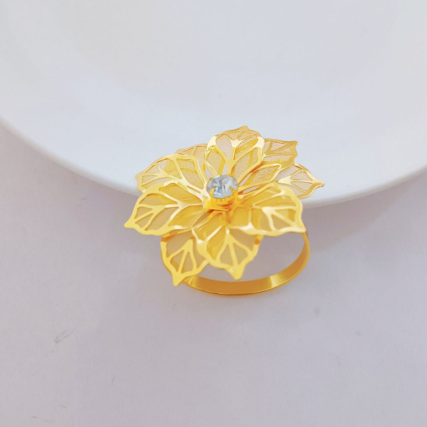 (Guld) Blomsterservietringe Sæt med 6, Udhulede Blomsterservietholder Prydning Eksklusiv H