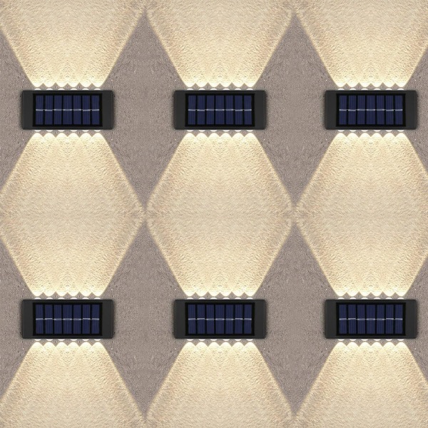 2-pack solcellsvägglampor utomhus, 12 LED vattentät solarstaket L