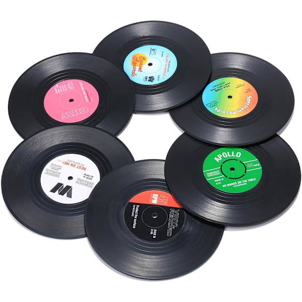 Drikkerekord-underlag, morsomme, absorberende, nyhet 6-pakning vinylplate-underlag, beskytter effektivt skrivebordet mot skader - 1
