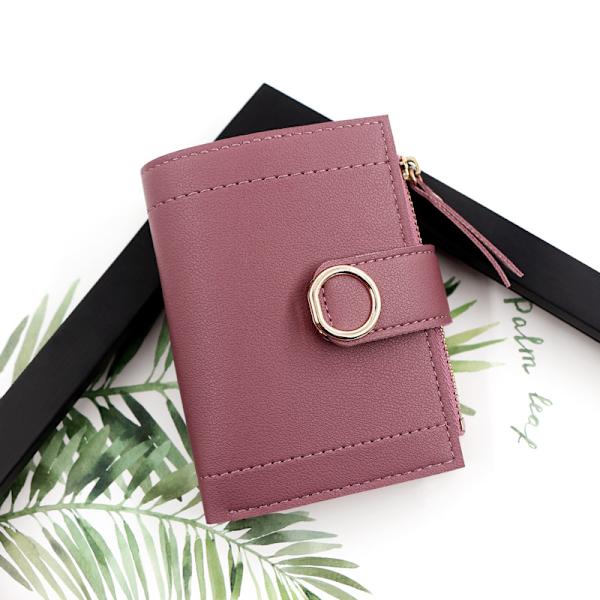 Minimalistisk damplånbok rosa, liten hopfällbar damläder pu
