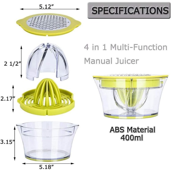 Manuel citruspresser, multifunktionel citruspresser til citroner, appelsiner og limefrugter, manuel frugtpresser