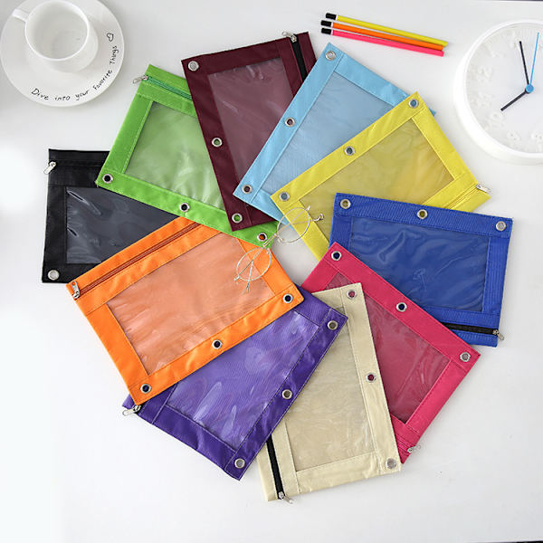 3 Ring Binder Blyant Etui, 10 Pakke 3 Hul Zipper Blyant Pung