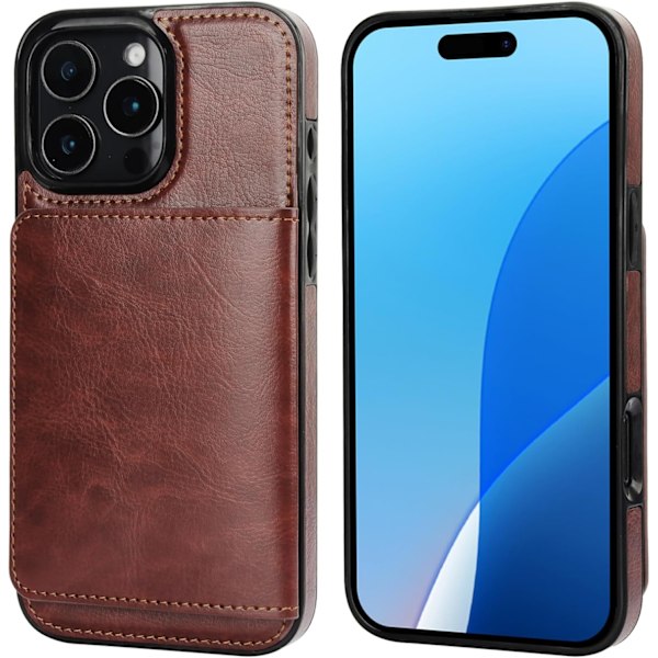 (Brun) Kompatibel med iPhone 16 Pro Max Plånboksfodral Kreditkortshållare, Premium Läder Kickstand Flip Dold Magnetisk