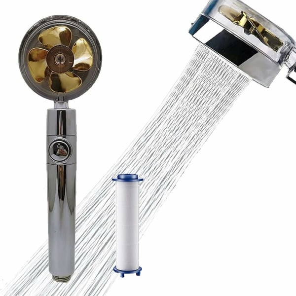 (Classic Gold Suit) Propeller Shower Head, 360° High Pressure Suihku