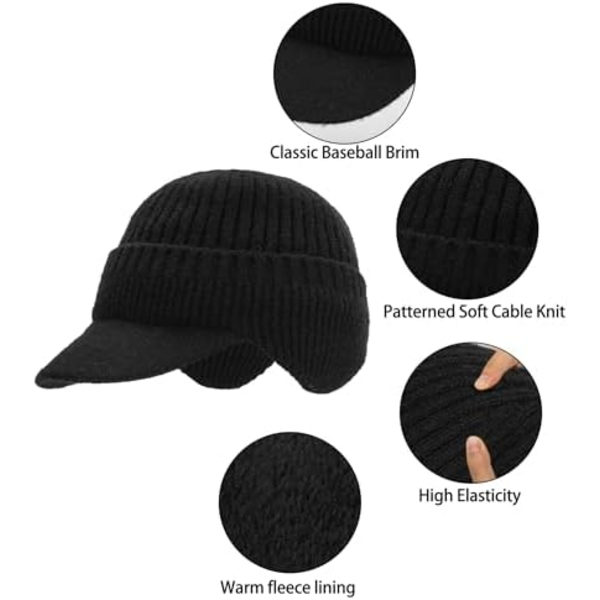 Miesten talvivisiirin reuna- ja korvasuojainpipo neulottu paksuuntunut pehmeällä vuorella Skullies baseball-lippis tuulenpitävä kaulansuojain