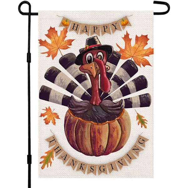 Glad Thanksgiving Tyrkiet Efterårs Haveflag 12 x 18 Tommer Burlap Vertikal Dobbeltsidet, Maple Leaf Efterår Græskar Have Ud