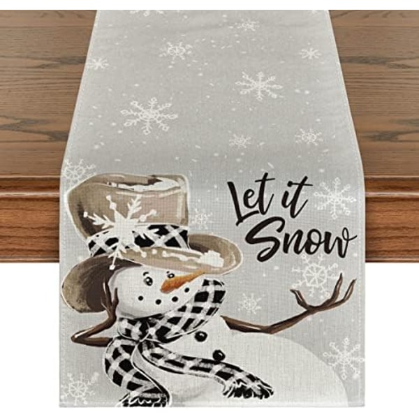 Snowman Snowflake Let it Snow Christmas Table Runner, Seasonal Winter Kitchen Dining Table Decor for Home Party Indoor