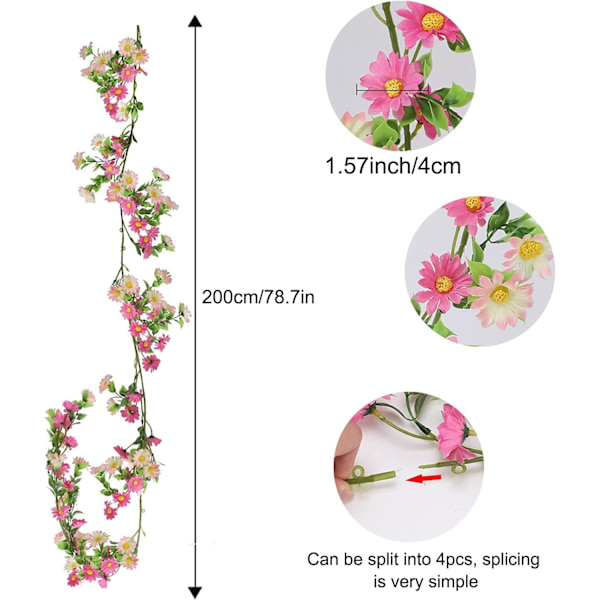 200cm Kunstig Blomsterguirlande Daisy Vine, Kunstig Blomster Bryllup