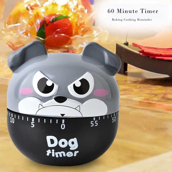Mekanisk kjøkkentimer, eggtimer, morsom timer, manuell timer, for 60 minutters timer, matlaging og bake påminnelse (Grå valp)