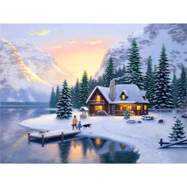 30x40 cm 5D Täydellinen DIY-Timanttimaalaus, Lumimaisema Salo