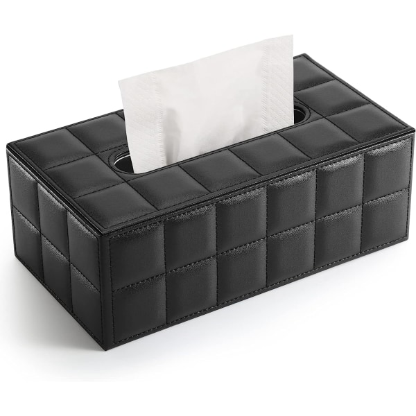 Rektangulär läder servettlåda Black