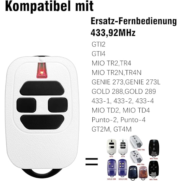 Parti med 1 fjernkontrollport 433,92 MHz Kompatibel med GTI2/4, GT2/4, Mio TR2/4, Mio TR2N/4N Fjernkontroll for garasjeport