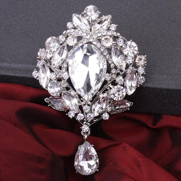 Bryllup Brud Stor Krystal Rhinestone Buket Brosche Sjal Nål til Kvinder