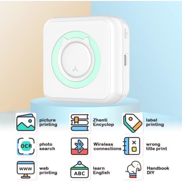 Mini-lämpötulostin - Musteeton kannettava Bluetooth-tulostin, jossa 3 tarrapaperirullaa - Pieni tulostin Compa