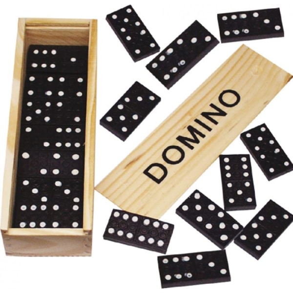 Traditionelt Domino-spil - 28 stykker plus trækasse og glidende l